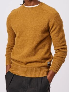 Aubin Prestwick 100% Shetland Wool Crew Jumper Dark Gold Mustard Yellow 
 medium